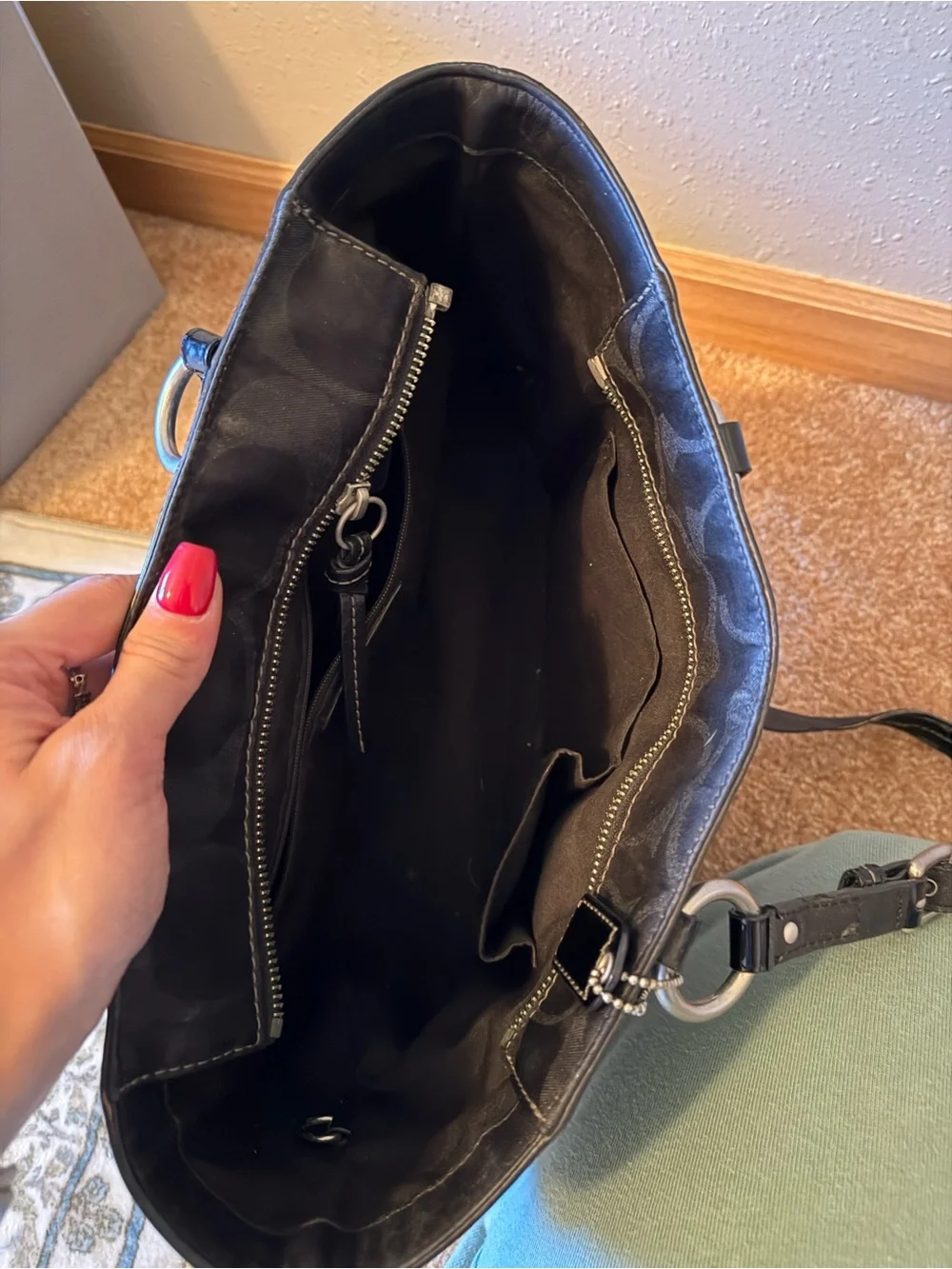 Coach Black Signature Canvas Shoulder Bag with Studded Straps